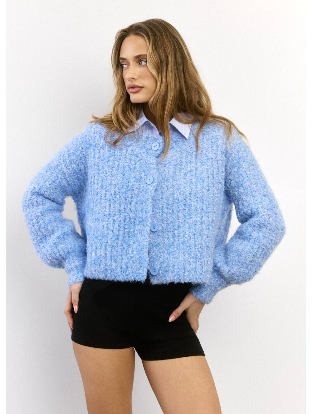 Hello Molly Exclusive S/4 Ice Queen Blue Chunky Knit Cropped Cardigan Oversized